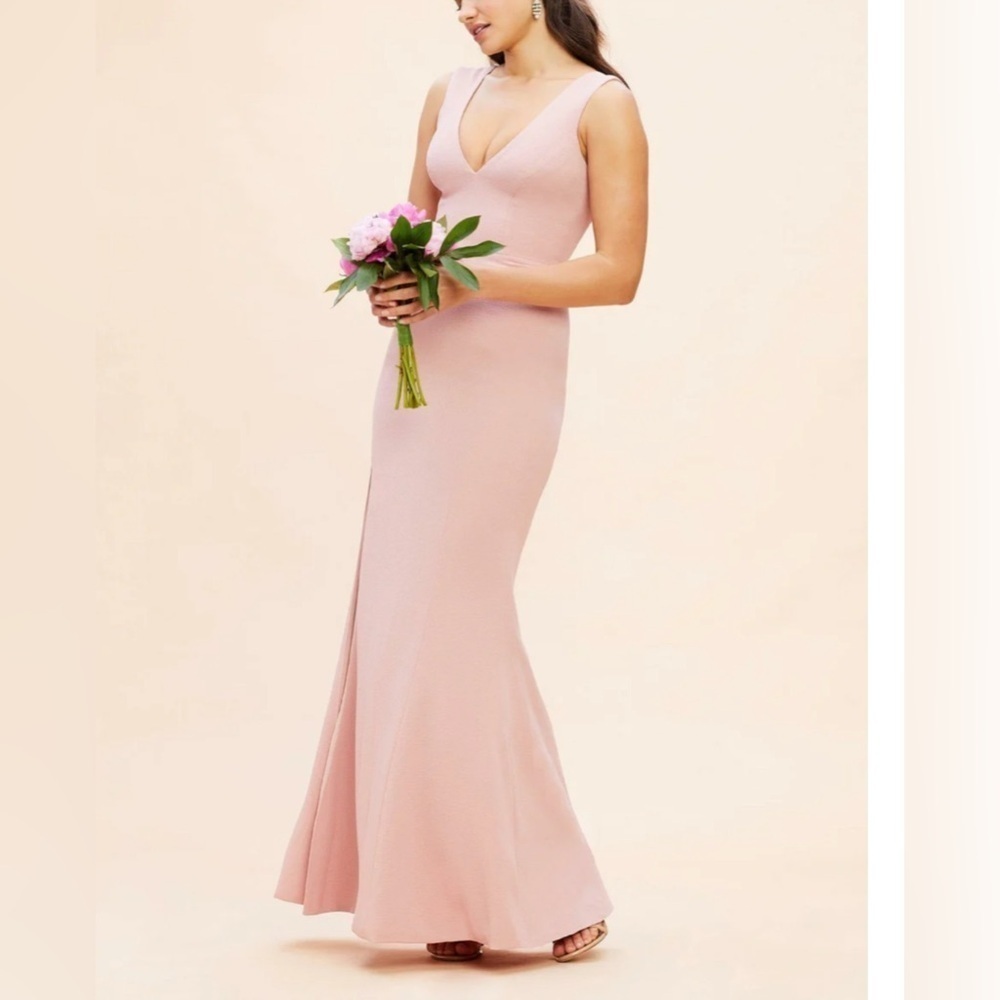 DRESS THE POPULATION BLUSH MAXI GOWN WITH SLIT LARGE NEW WITH TAGS - Picture 3 of 13